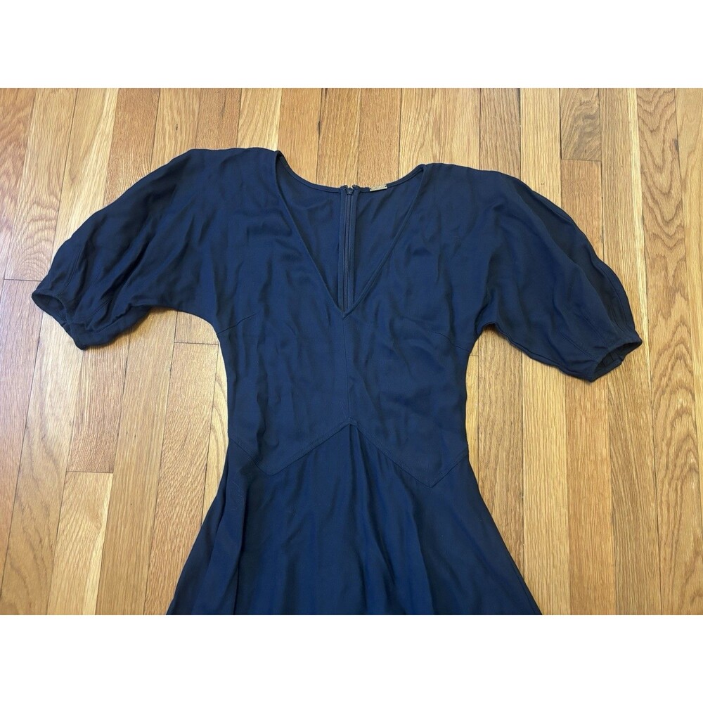 Cult Gaia Vienna Dress Asymmetric Hem Navy Blue Size 0 Puff Sleeve V Neck Maxi - Picture 3 of 9